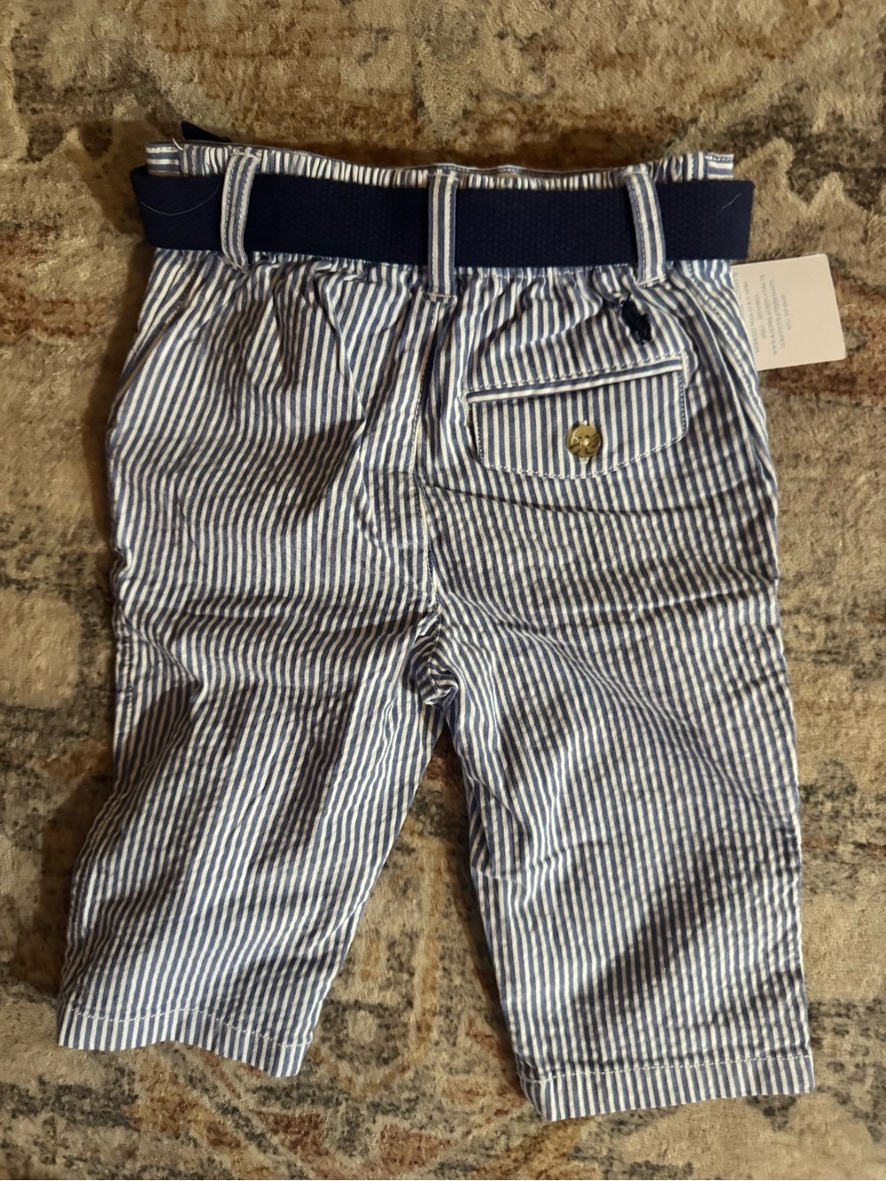 2/$25 Ralph Lauren Blue and White Striped Seersucker Kids Shorts with Navy Belt - Picture 5 of 5